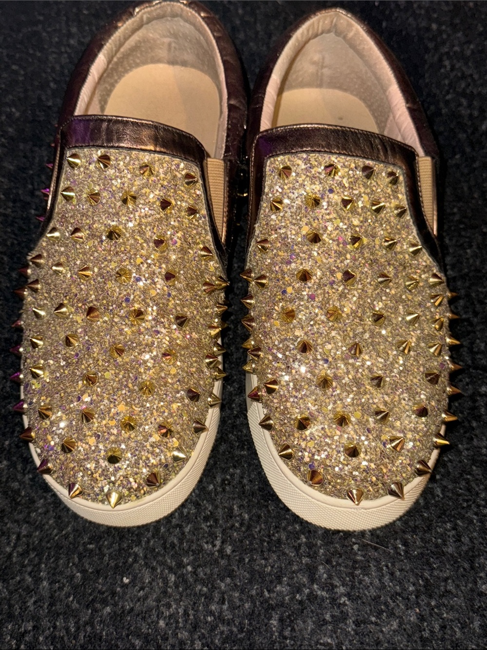 Gold Glitter Spike Slip-On Shoes